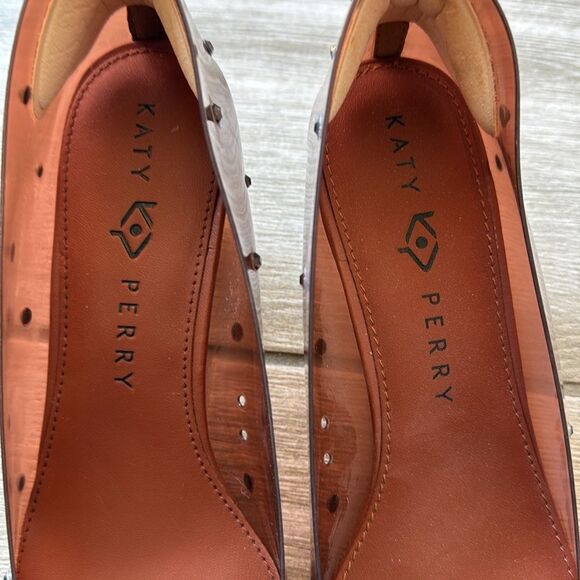 Katy Perry Damen Golden Studded Transparent Pointed Toe Pumps Size 8.5 - Picture 4 of 11